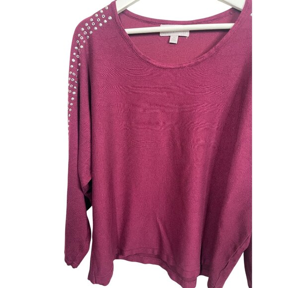 Carolyn Taylor Sweater Womens Knit Top Pullover Studded Dolman Plus Size 1X Fall - Picture 2 of 15